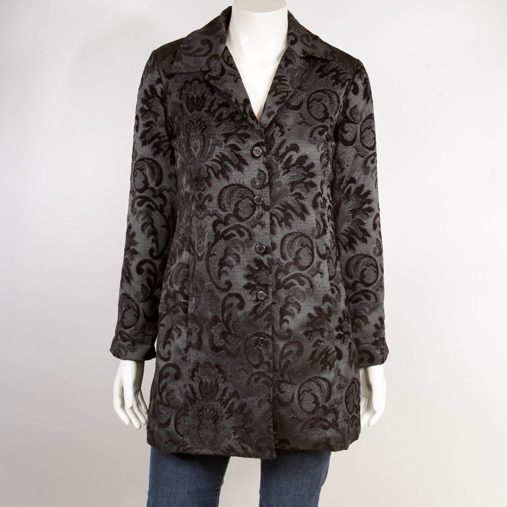 Vintage Erin London black tapestry printed coat